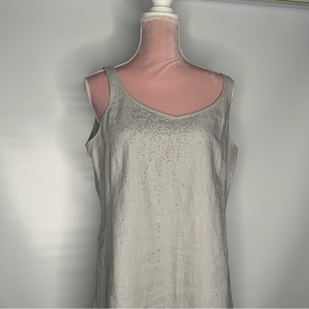 Eileen Fisher lined embellished 100% linen dress. - Picture 10 of 13